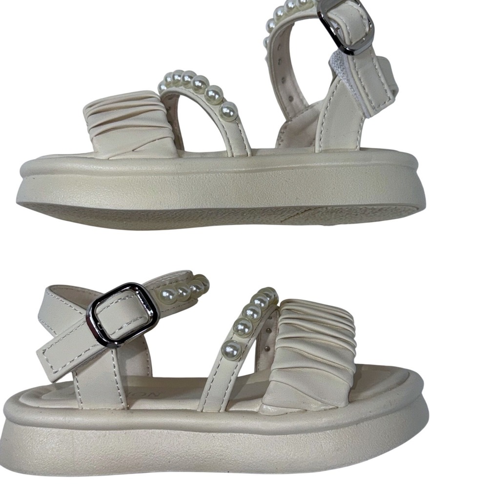 Girls Pearl Detail Sandals Adjustable Buckle Strap Open Toe Shoes Sz 9 26
